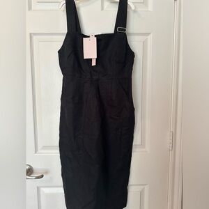 Avec Les Filles Midi Black Cotton and Linen Dress. Brand New with Tags. Size XS
